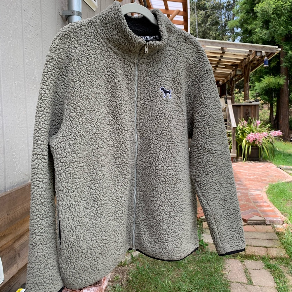 PINK VS grey thick sherpa full zip cozy sweater - Picture 14 of 16